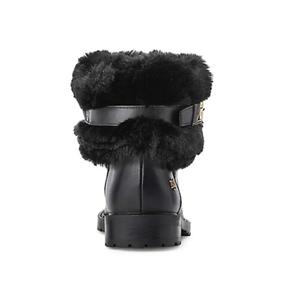 Ralph Lauren Evanston Waterproof Black Leather Winter Warm Fur Moto Boots 7